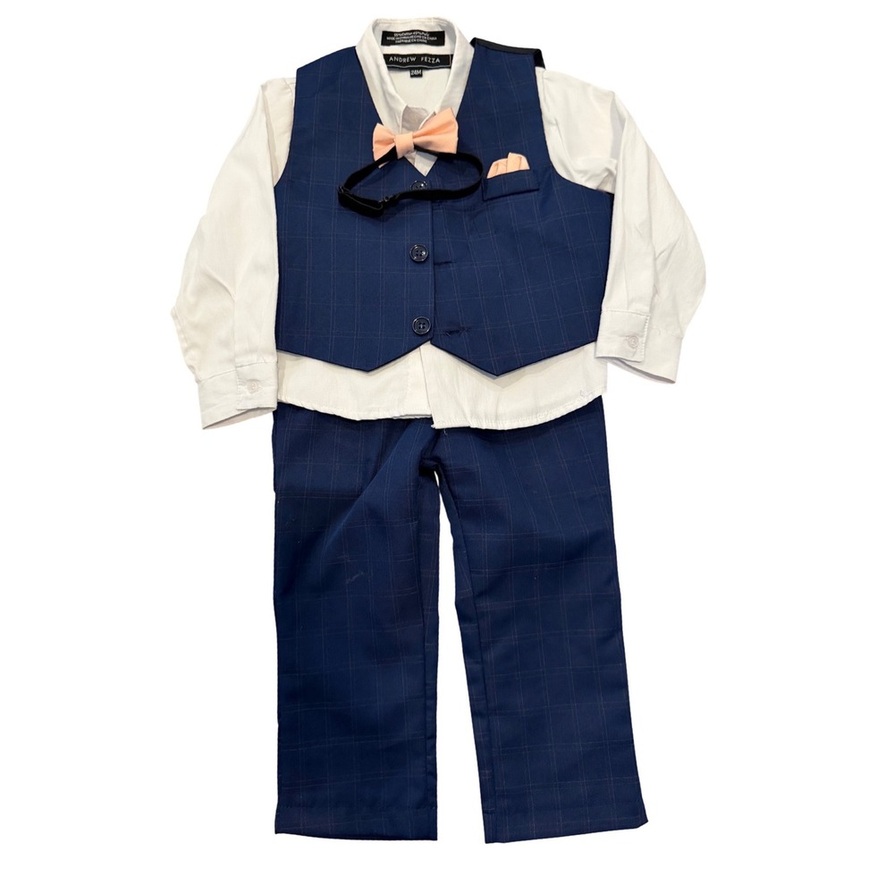 Andrew Fezza Toddler Boys 4-Piece Blue Windowpane Plaid Suit Set 24M